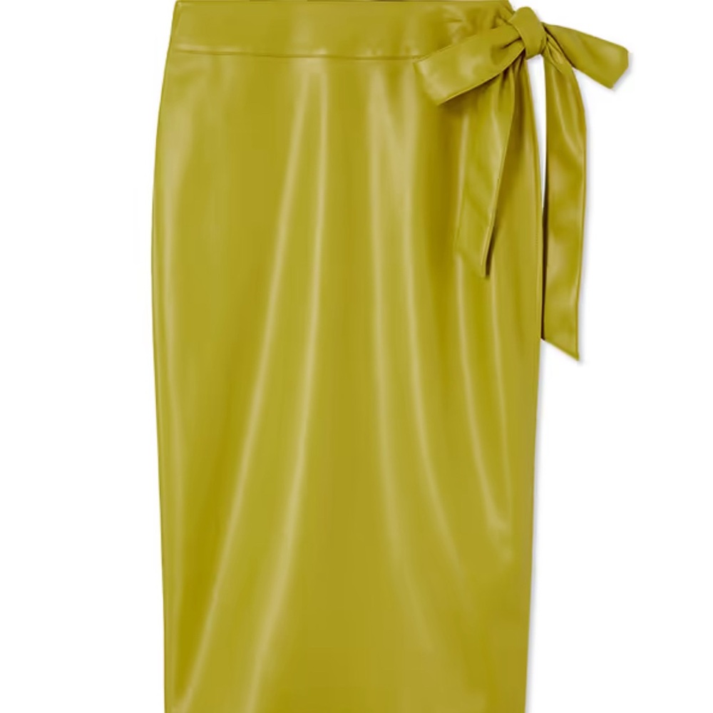 Never Fully Dressed Olive Faux Leather Wrap Midi Skirt - Picture 2 of 9